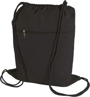 TBF Cotton Canvas Drawstring Backpack with Zippered Front Pocket Cinch Sack Pull String Sport Bags for Gym, Hike, Men Women Kids Bags (Black, Set of 6)