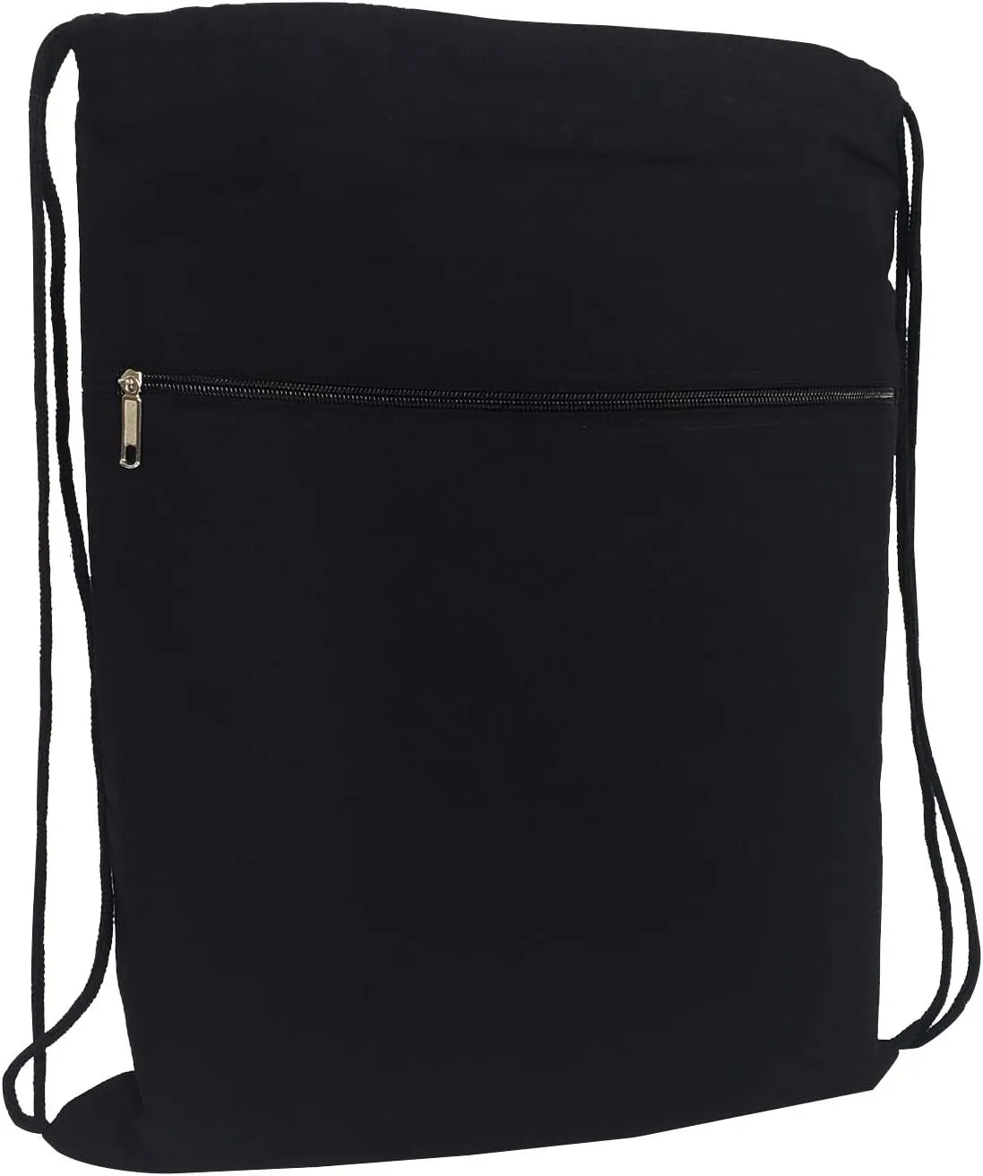 TBF Cotton Canvas Drawstring Backpack with Zippered Front Pocket Cinch Sack Pull String Sport Bags for Gym, Hike, Men Women Kids Bags (Black, Set of 6)