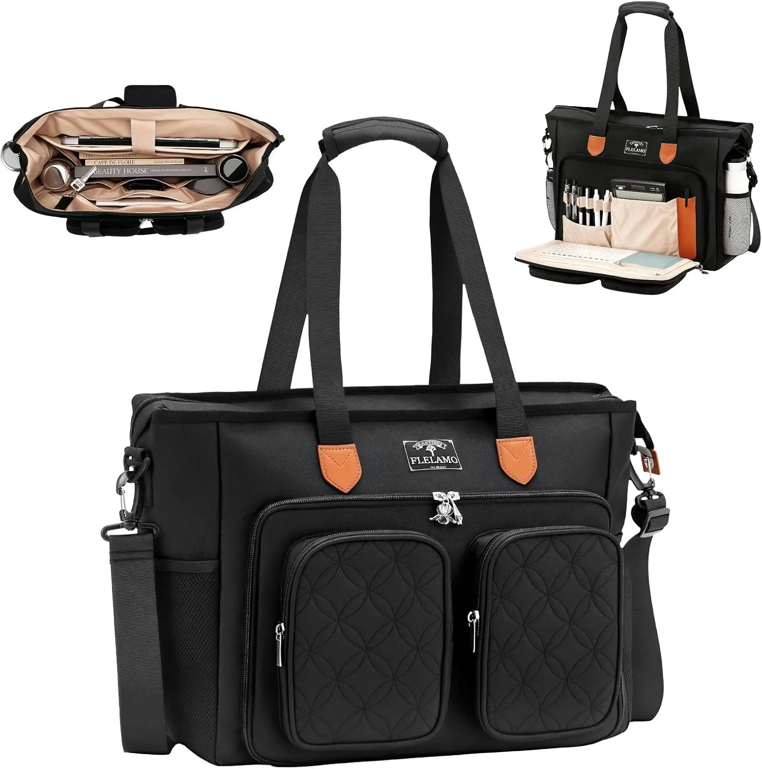 Teacher Tote Bag 15.6 Inch Work, Nurse Bag Professional Laptop Tote Computer Messenger Shoulder Bags, Laptop Briefcase for Office, College, Nursing, Black