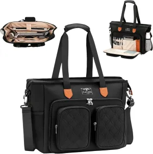Teacher Tote Bag 15.6 Inch Work, Nurse Bag Professional Laptop Tote Computer Messenger Shoulder Bags, Laptop Briefcase for Office, College, Nursing, Black