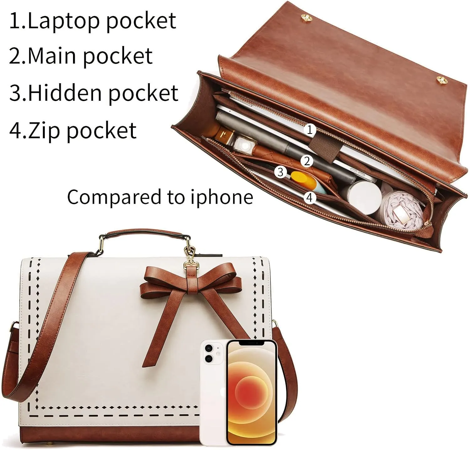 Telena Laptop Tote Bag for Women, 15.6 Inch Shoulder Tote Bag Leather Briefcase for Women, Large Capacity Handbag Bags