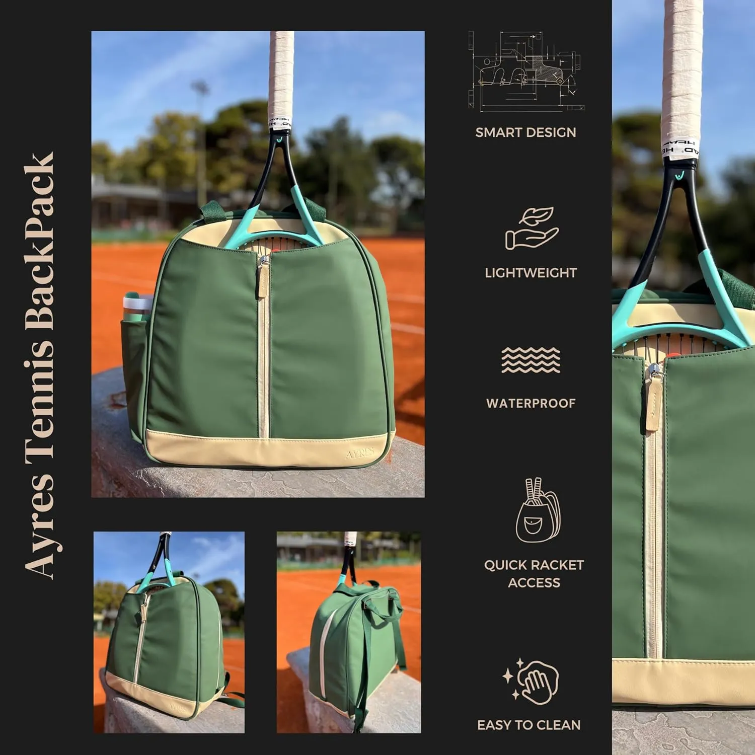 Tennis Backpack for Women - Spacious Design Tennis Bags for Women | Quick-Access Racket (Fits 2) | 8  Smart Pockets & Dedicated 13" Laptop Sleeve | Made for Tennis, Padel, Pickleball & Gym