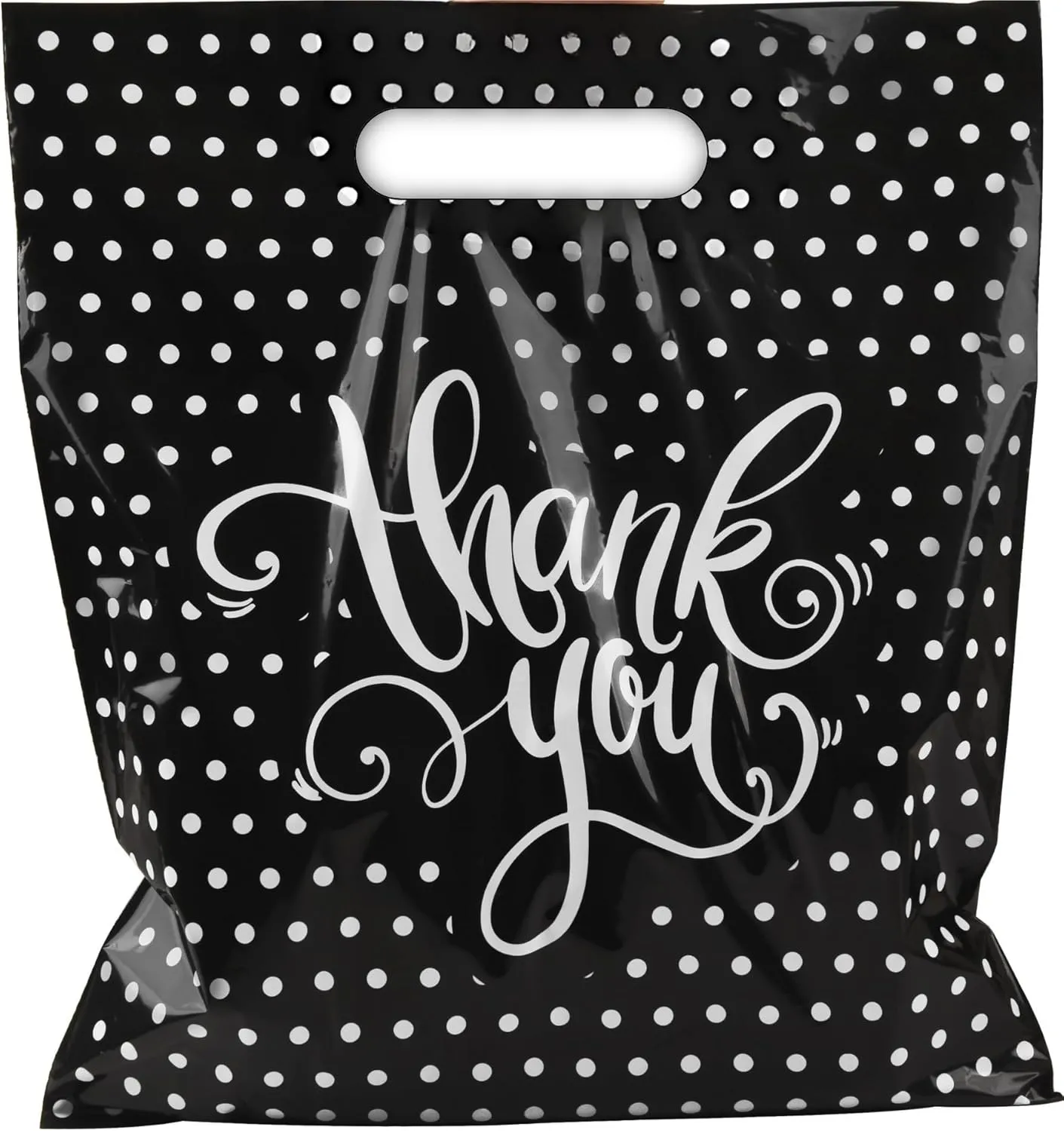 Thank You Bags for Business with Handles | Small Plastic Boutique Bags - 12x15, 100pack
