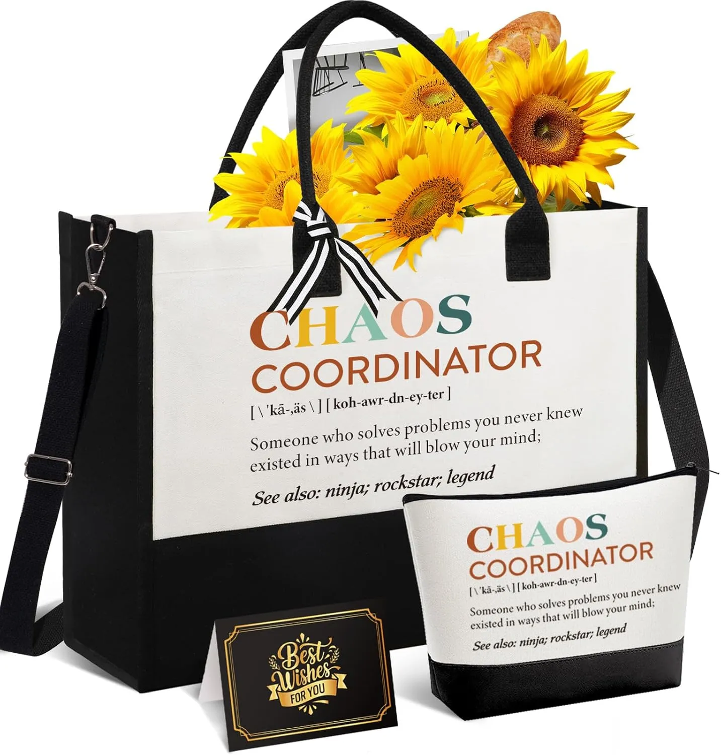 Thank You Gifts for Women, Administrative Professional Day Gifts, Chaos Coordinator Unique Ideas Box for Women, Teacher, Nurse, Coworker, Boss Lady, Employee w/Tote Bag Makeup Bag (Chaos)