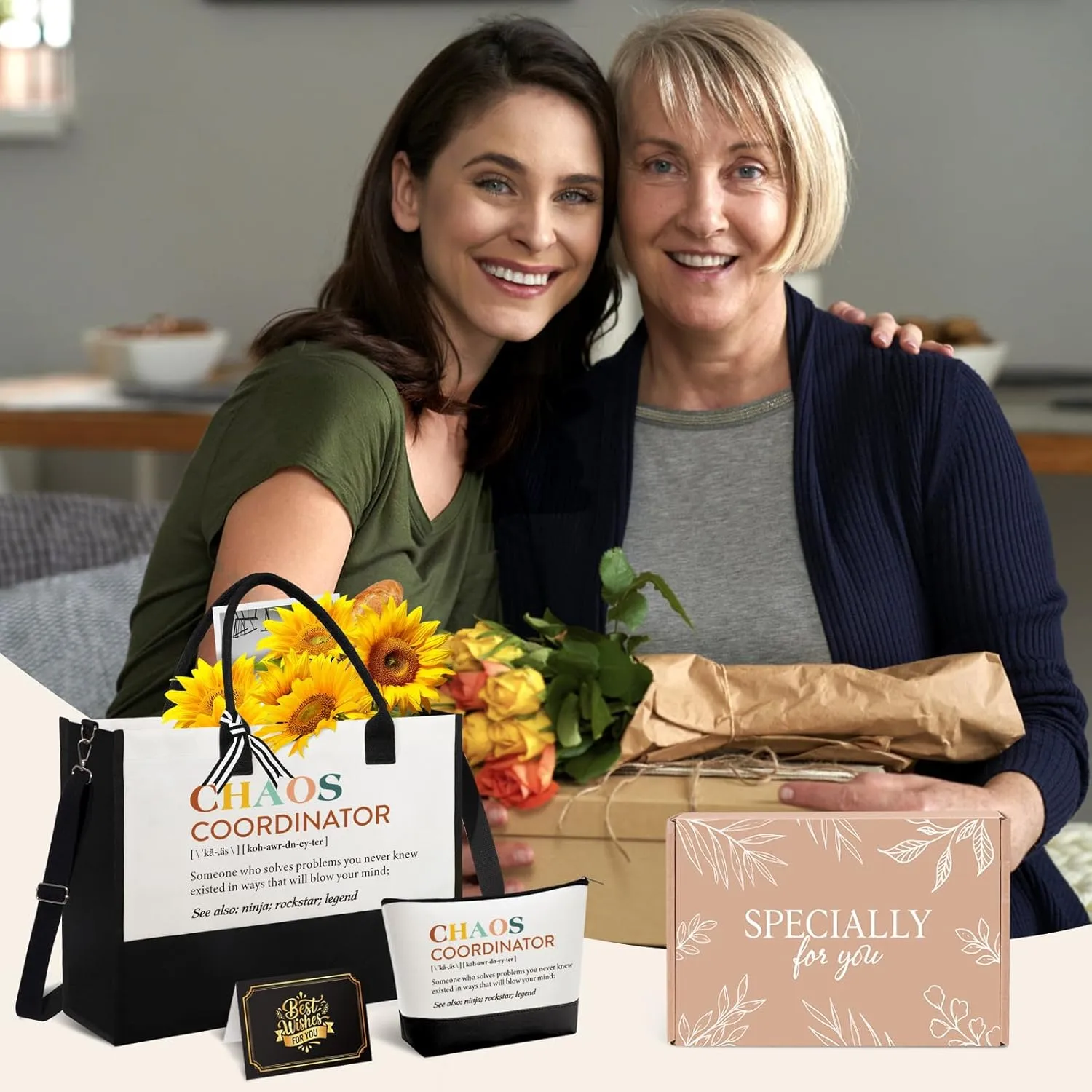 Thank You Gifts for Women, Administrative Professional Day Gifts, Chaos Coordinator Unique Ideas Box for Women, Teacher, Nurse, Coworker, Boss Lady, Employee w/Tote Bag Makeup Bag (Chaos)
