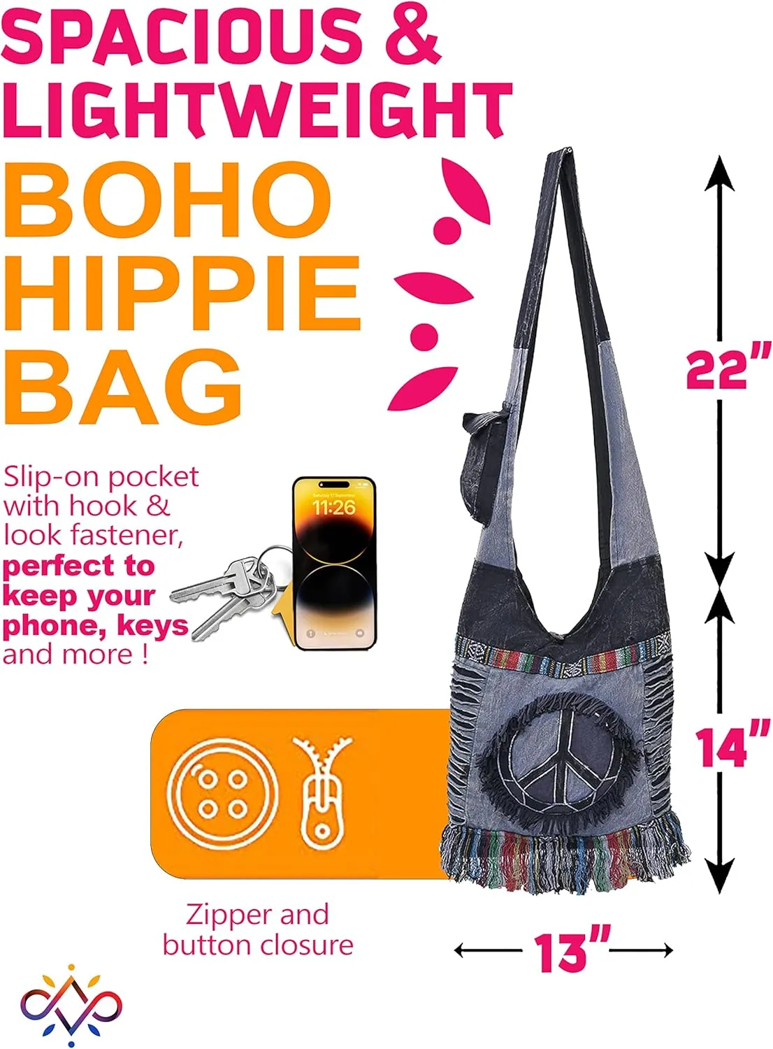 THE COLLECTION ROYAL Hobo Crossbody Bags for Women, Boho Purse, Boho Bag | Hippie Bag, Indie Tote Bag, Cloth Purse for Women