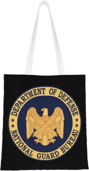 The Official seal of the National Guard Bureau Tote Bag for Women Canvas Shopping Bags Reusable Large Capacity Casual Shoulder Handbags Grocery Bags DIY Gift Bags