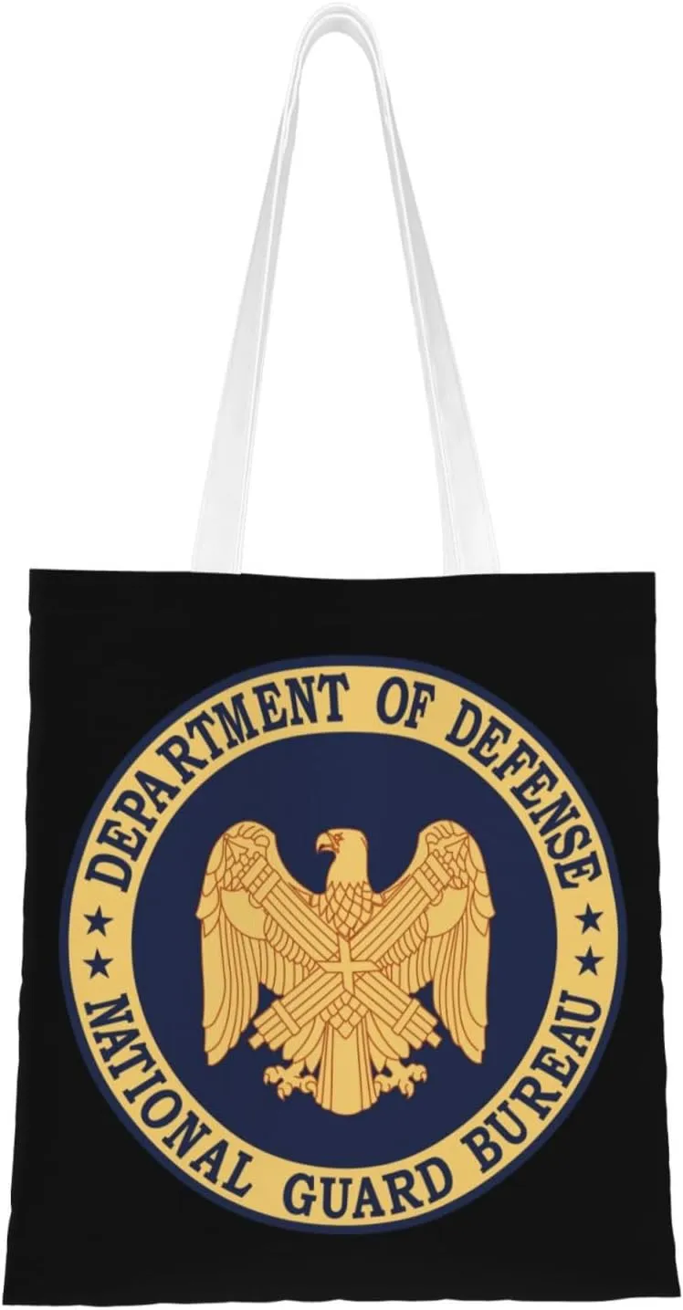 The Official seal of the National Guard Bureau Tote Bag for Women Canvas Shopping Bags Reusable Large Capacity Casual Shoulder Handbags Grocery Bags DIY Gift Bags