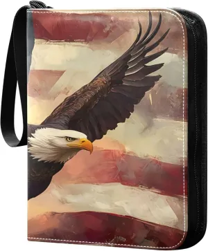 The USA Flag and Bird Card Binder 4 Pocket Collectible Trading Card Albums with 50 Sleeves Double Side PU Waterproof 3 Ring for Sports & Game Cards
