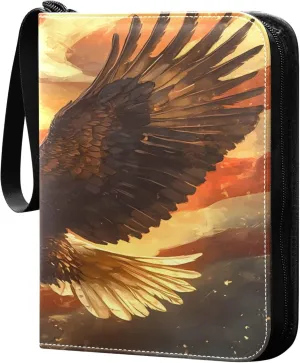 The USA Flag and Bird Card Binder 4 Pocket Collectible Trading Card Albums with 50 Sleeves Double Side PU Waterproof 3 Ring for Sports & Game Cards