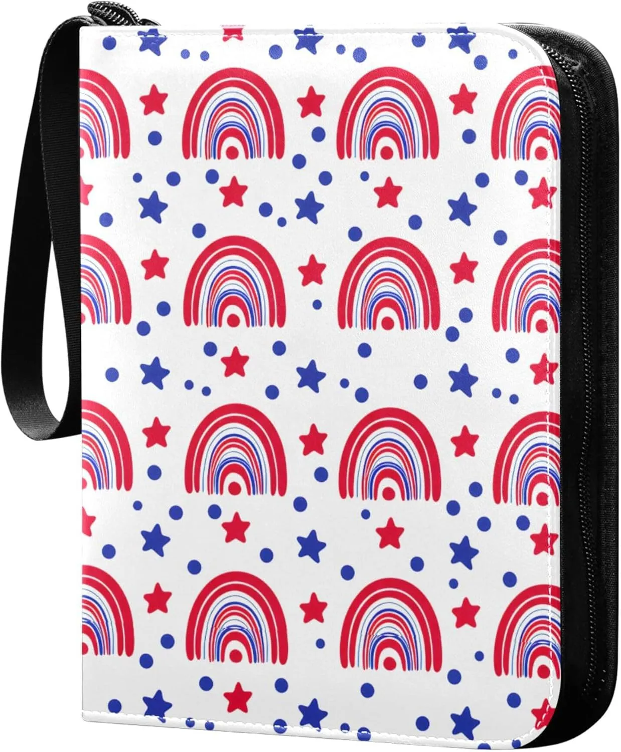 The USA Flag Beautiful Rainbow Card Binder 4 Pocket Collectible Trading Card Albums with 50 Sleeves Double Side PU Waterproof 3 Ring for Sports & Game Cards