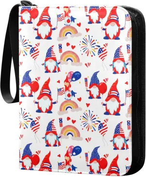 The USA Flag Gnomes Rainbows Card Binder 4 Pocket Collectible Trading Card Albums with 50 Sleeves Double Side PU Waterproof 3 Ring for Sports & Game Cards