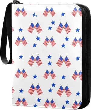 The USA Flag with Stars Card Binder 4 Pocket Collectible Trading Card Albums with 50 Sleeves Double Side PU Waterproof 3 Ring for Sports & Game Cards