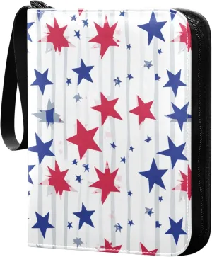 The USA Flag with Stars Card Binder 4 Pocket Collectible Trading Card Albums with 50 Sleeves Double Side PU Waterproof 3 Ring for Sports & Game Cards