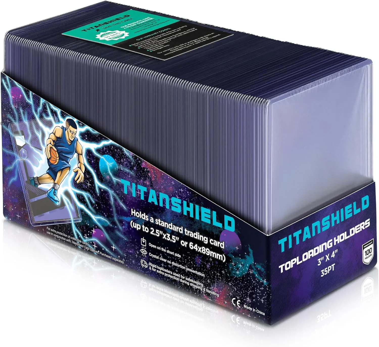 TitanShield 3"x4" Platinum Quality Seamless Toploaders Top Loader Sleeves for Collectible Trading Cards Compatible with Pokemon MTG Kpop Photocards (100 ct.)