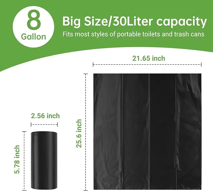 Toilet Bags 25 Count,Portable Trash Bags 8 Gallon 1.5 Mil Super Thickened Garbage Bags Kitchen Replacement Bags Plastic Free Waste Bags Ideal for Storing Household and Outdoor Waste (25)
