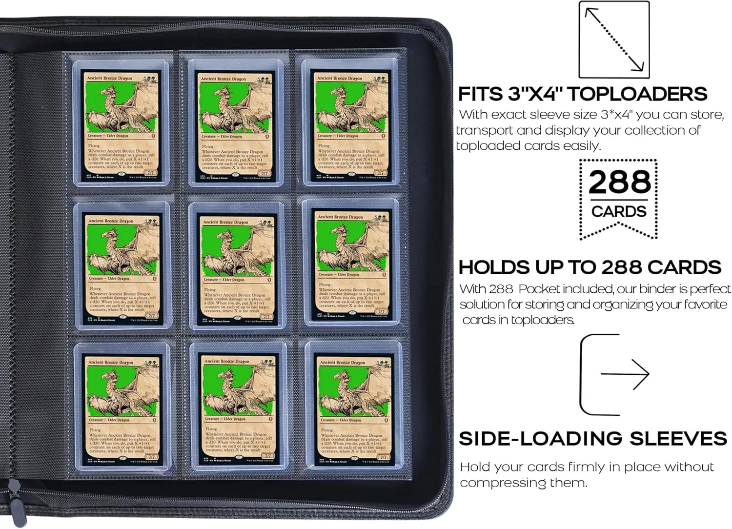 Top Loader Binder, Holds 288 Top Loaders - 9-Pocket Toploader Binder for 3" x 4" Rigid Card Holders for Trading Cards or Sports Cards, Model A - Brilliant Green