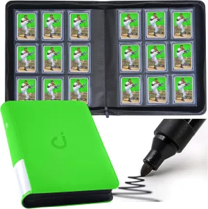 Top Loader Binder, Holds 288 Top Loaders - 9-Pocket Toploader Binder for 3" x 4" Rigid Card Holders for Trading Cards or Sports Cards, Model A - Brilliant Green