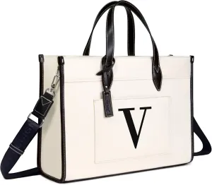 TOPDesign Initial 15.6" Laptop Tote Bag for Women, Personalized Canvas Work Purse, Business Briefcase & Office Handbag