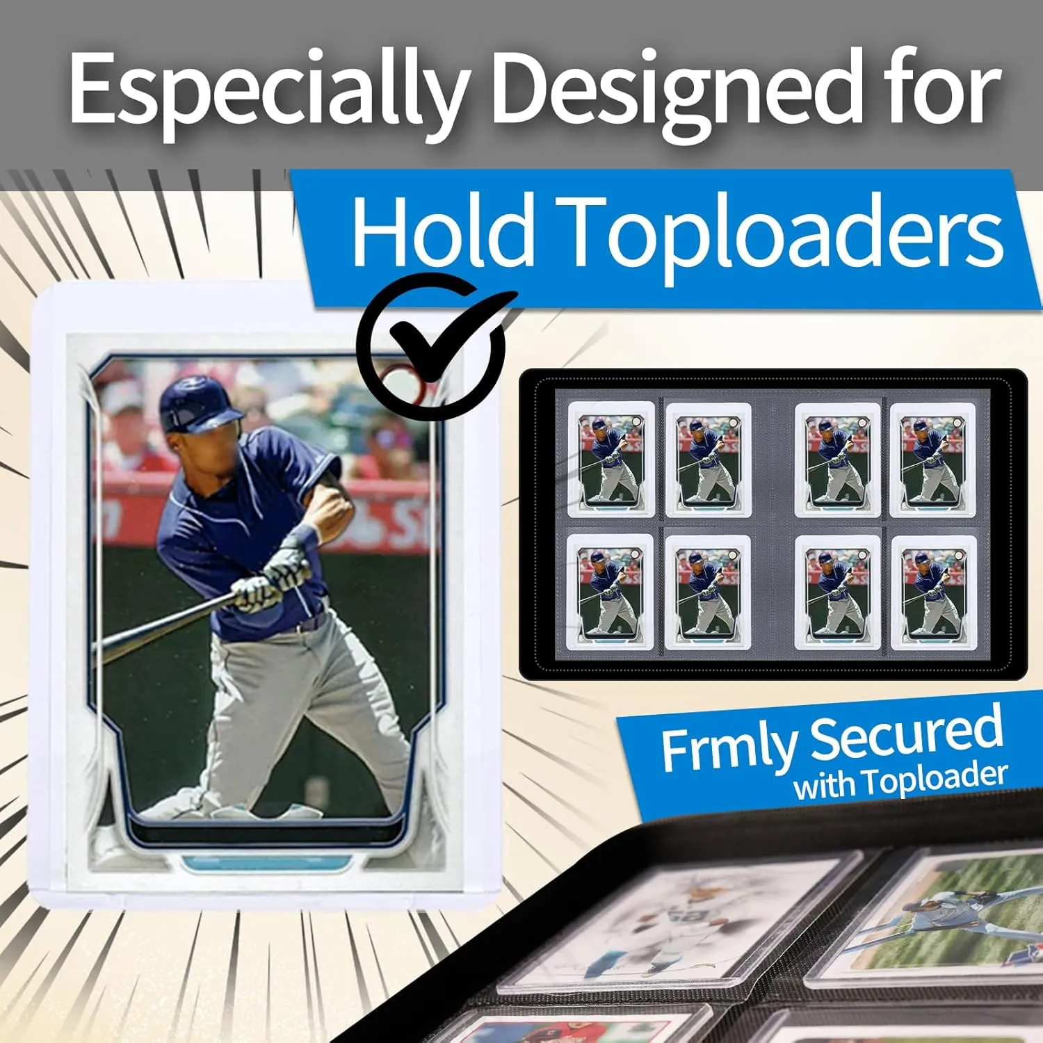 Toploader Binder 4 Pockets, Portable Trading Card Binder Holder Albums Book for Sports, Trading, and Gaming Cards Black - Total 144 Pockets