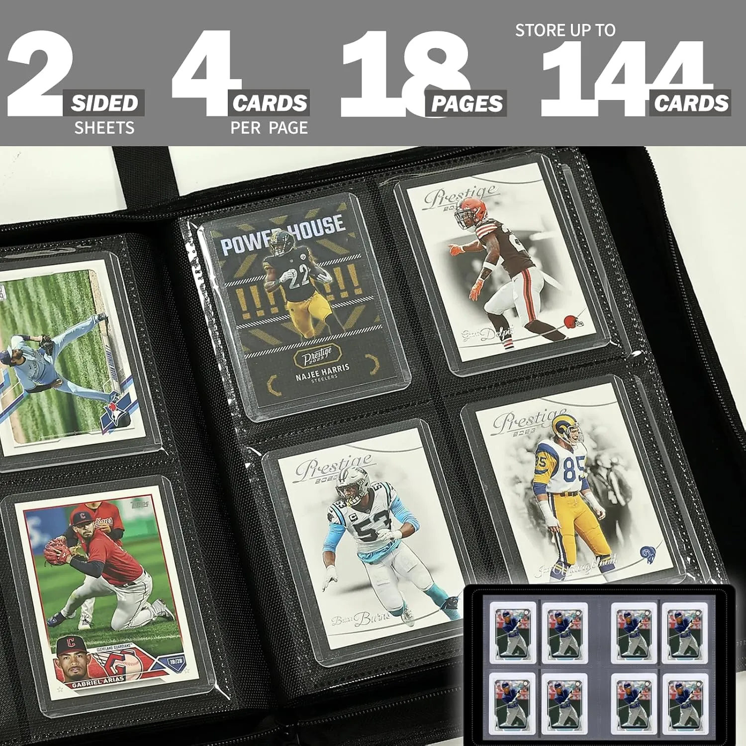 Toploader Binder 4 Pockets, Portable Trading Card Binder Holder Albums Book for Sports, Trading, and Gaming Cards Black - Total 144 Pockets
