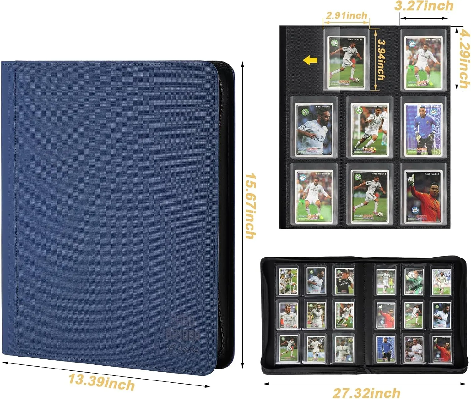 Toploader Binder, 9-Pocket Pages Sleeves Hold up 288 Cards, Toploader Hard Cases,Toploader Card Binder for MTG, TCG, Sport Card, Game Cards, Durable Sleeves for Storage & Display(Blue)