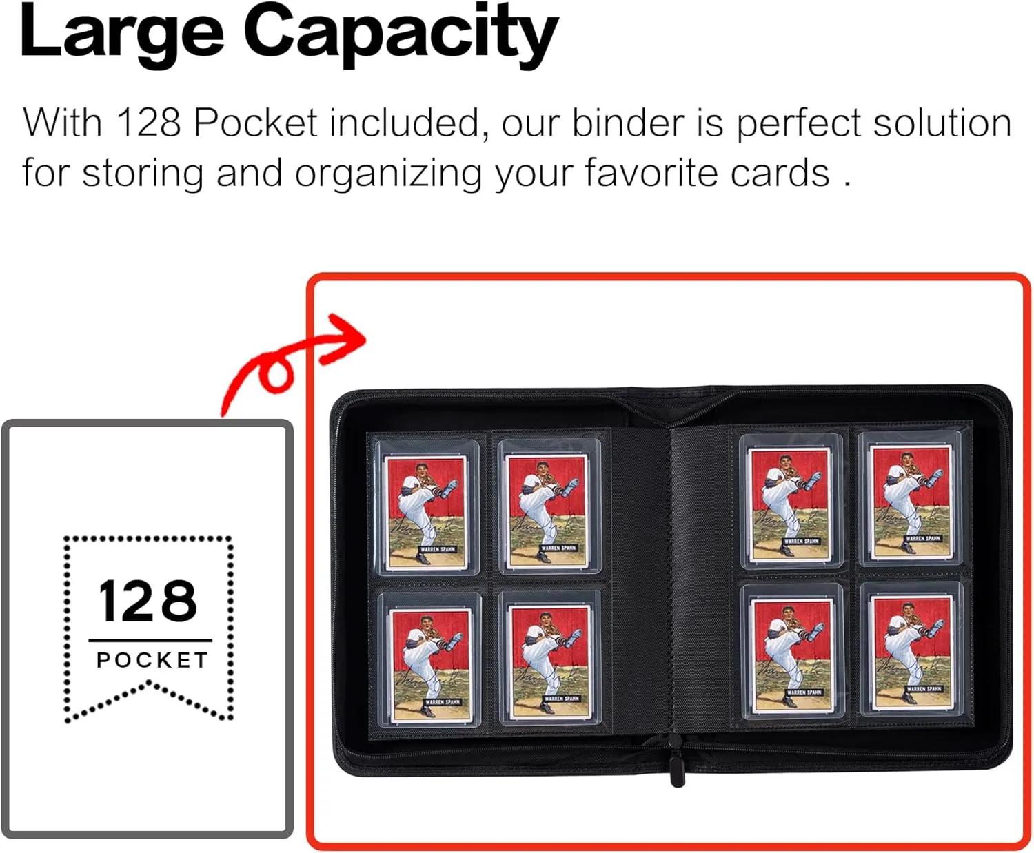 Toploader Binder, Holds 128 Top Loaders - 4 Pocket Top Loader Binder for 3" x 4" Rigid Card Holders for Trading Cards or Sports Cards, Model A - Classic Black