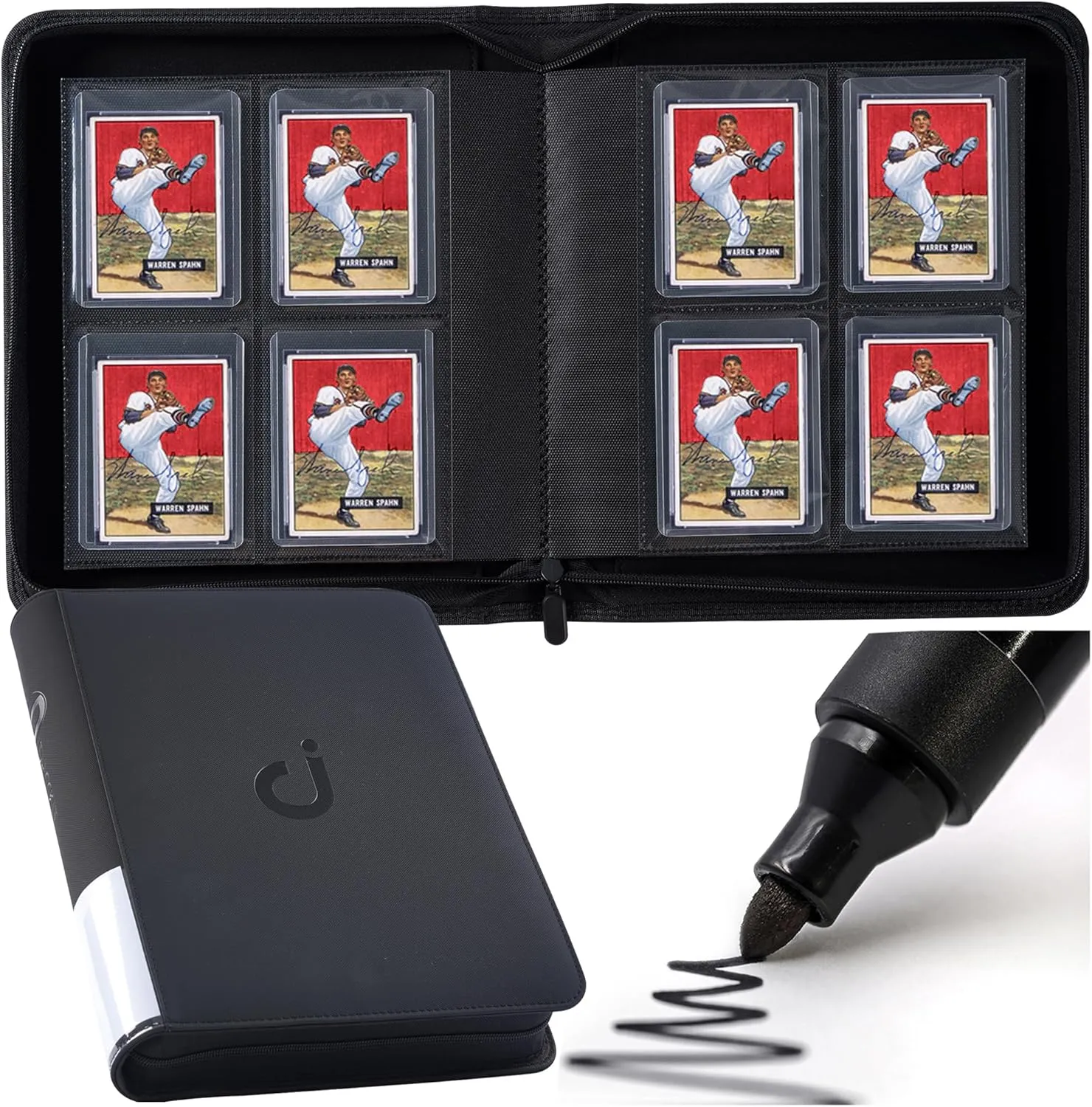 Toploader Binder, Holds 128 Top Loaders - 4 Pocket Top Loader Binder for 3" x 4" Rigid Card Holders for Trading Cards or Sports Cards, Model A - Classic Black