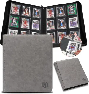 Toploader Binder, HYMENEX 9 Pocket TopLoader Card Binder for Trading Cards Top Loader Card Storage Holds 288 Toploaders for 3" x 4" Rigid Card Holders and Sports Cards - Gray