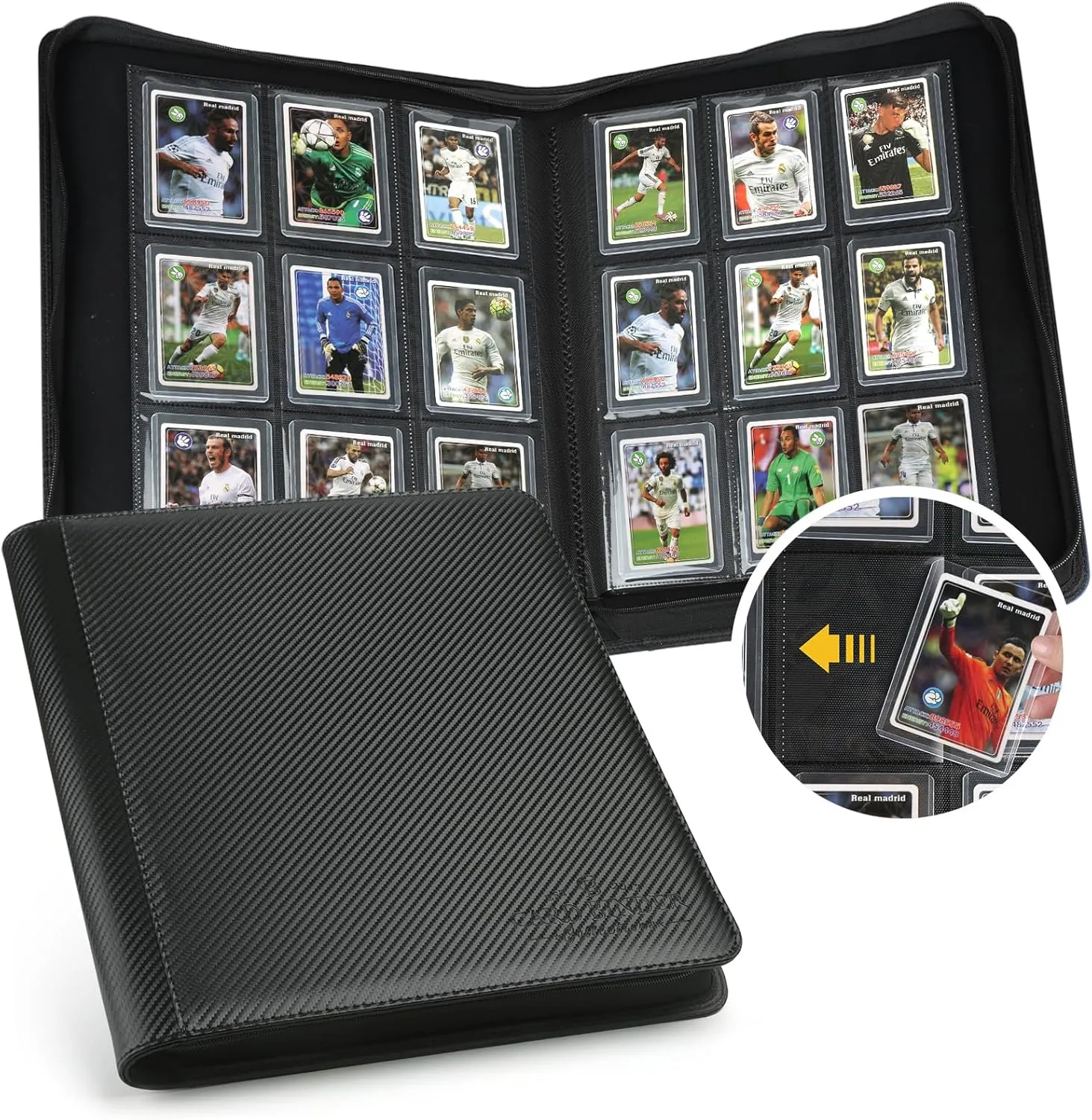 Toploader Binder,Toploader Hard Cases, 9-Pocket Pages Sleeves Hold up 288 Cards.Toploader Card Binder with Sleeves for “3×4” rigid，Card Holder(black)