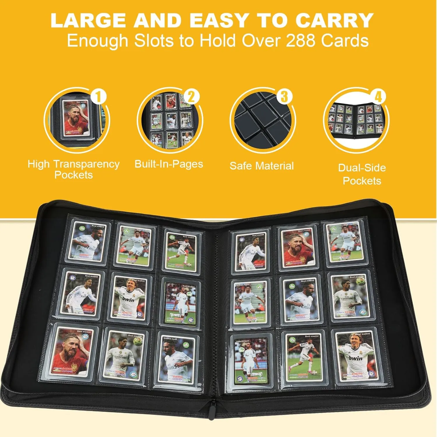 Toploader Binder,Toploader Hard Cases, 9-Pocket Pages Sleeves Hold up 288 Cards.Toploader Card Binder with Sleeves for “3×4” rigid，Card Holder(black)