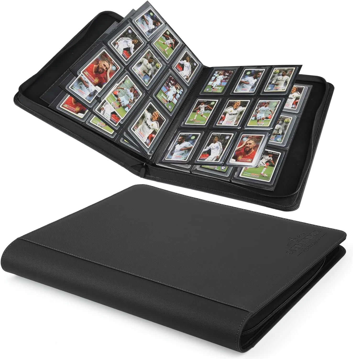 Toploader Binder,Toploader Hard Cases, 9-Pocket Pages Sleeves Hold up 288 Cards.Toploader Card Binder with Sleeves for “3×4” rigid，Card Holder(black)