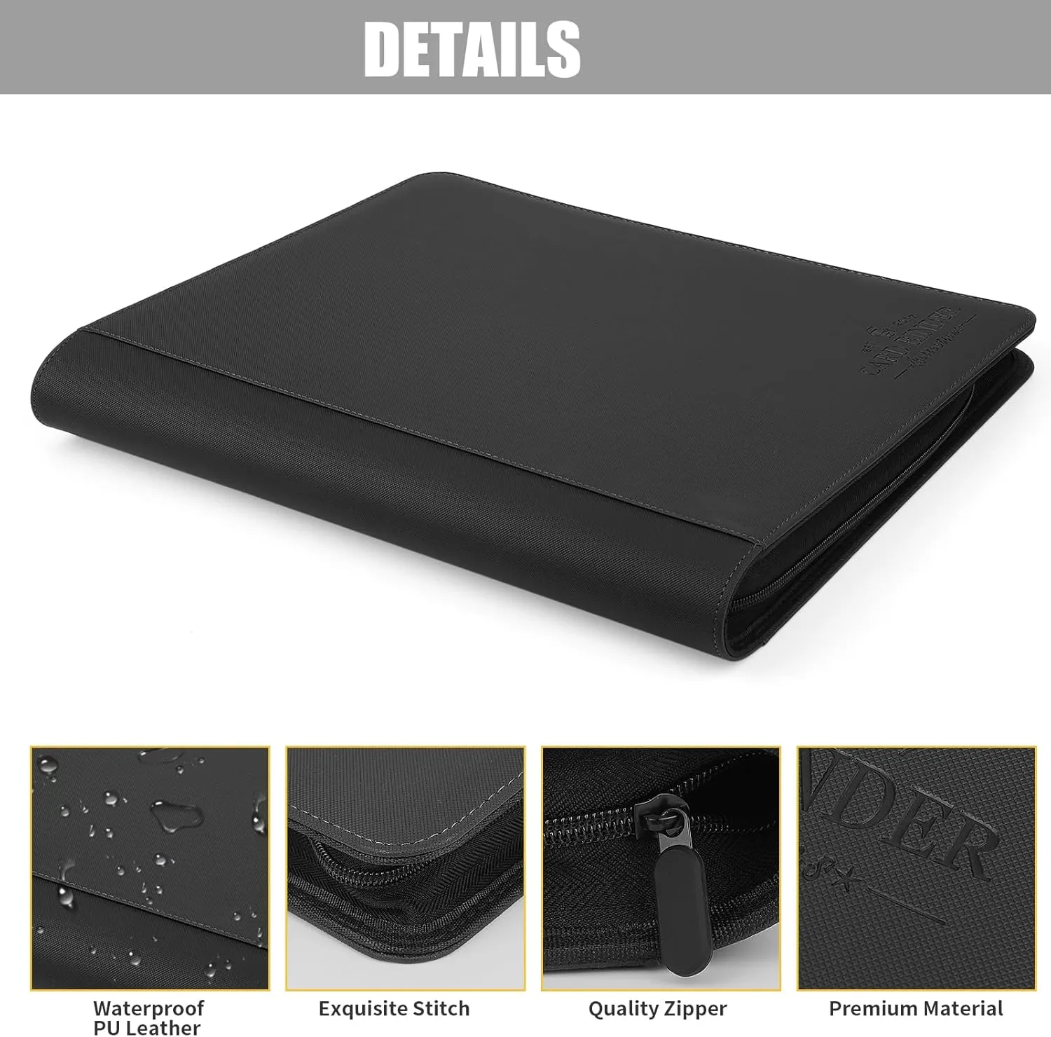 Toploader Binder,Toploader Hard Cases, 9-Pocket Pages Sleeves Hold up 288 Cards.Toploader Card Binder with Sleeves for “3×4” rigid，Card Holder(black)
