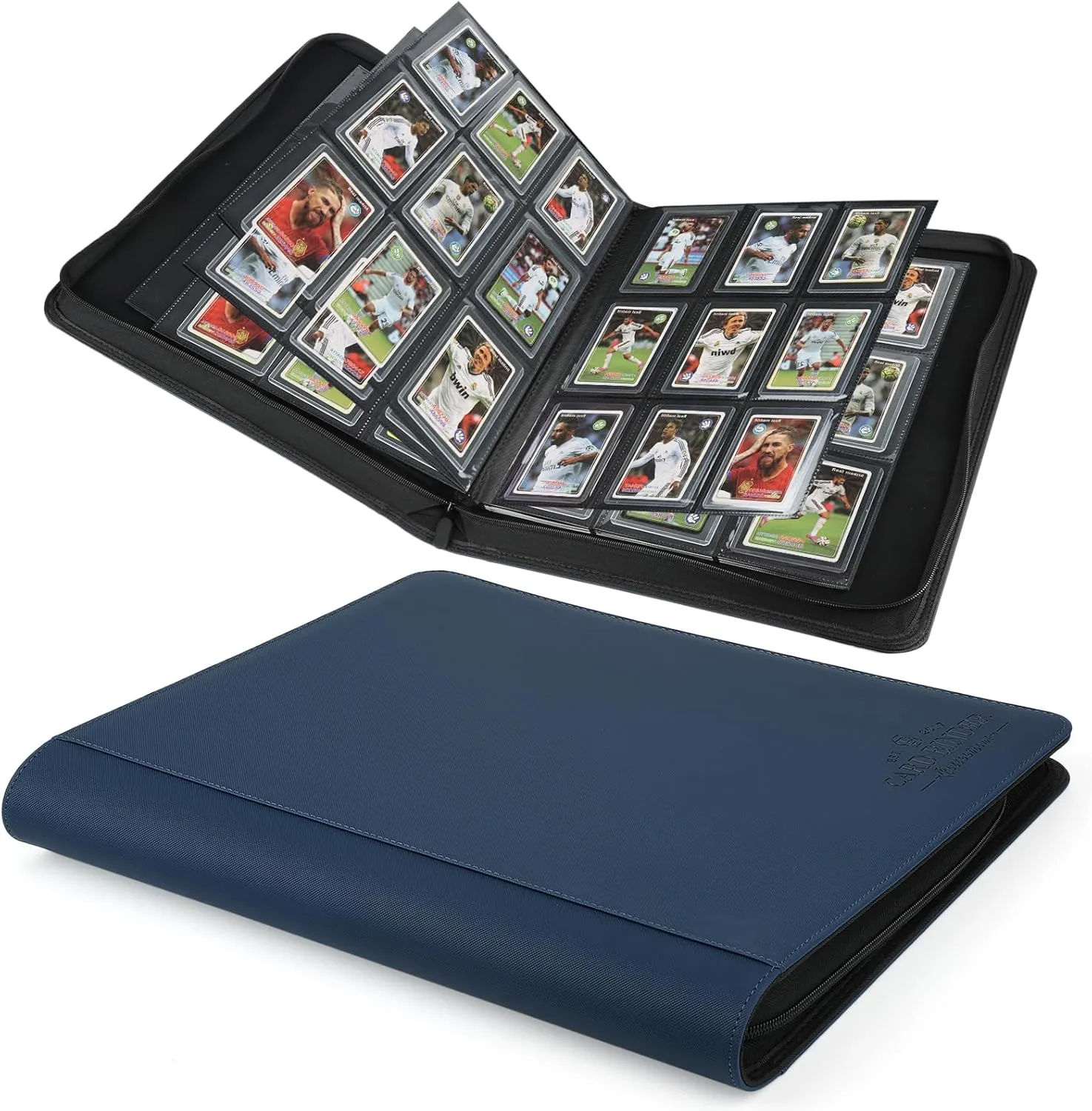 Toploader Binder,Toploader Hard Cases, 9-Pocket Pages Sleeves Hold up 288 Cards.Toploader Card Binder with Sleeves for “3×4” rigid，Card Holder(blue)