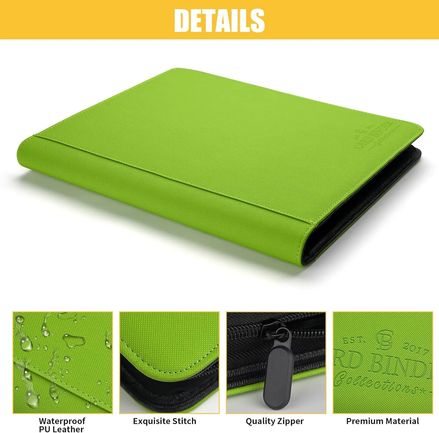 Toploader Binder,Toploader Hard Cases, 9-Pocket Pages Sleeves Hold up 288 Cards.Toploader Card Binder with Sleeves for “3×4” rigid，Card Holder(Grass Green)