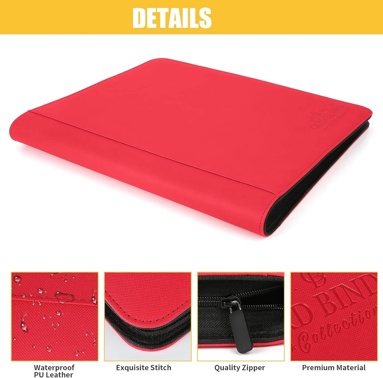 Toploader Binder,Toploader Hard Cases, 9-Pocket Pages Sleeves Hold up 288 Cards.Toploader Card Binder with Sleeves for “3×4” rigid，Card Holder(red)
