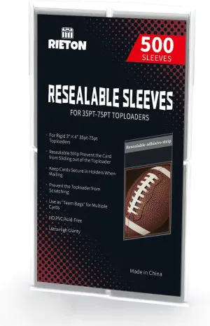 Toploader Sleeves - Resealable Team Bags for 35-75PT Top Loader Cards (500pcs)