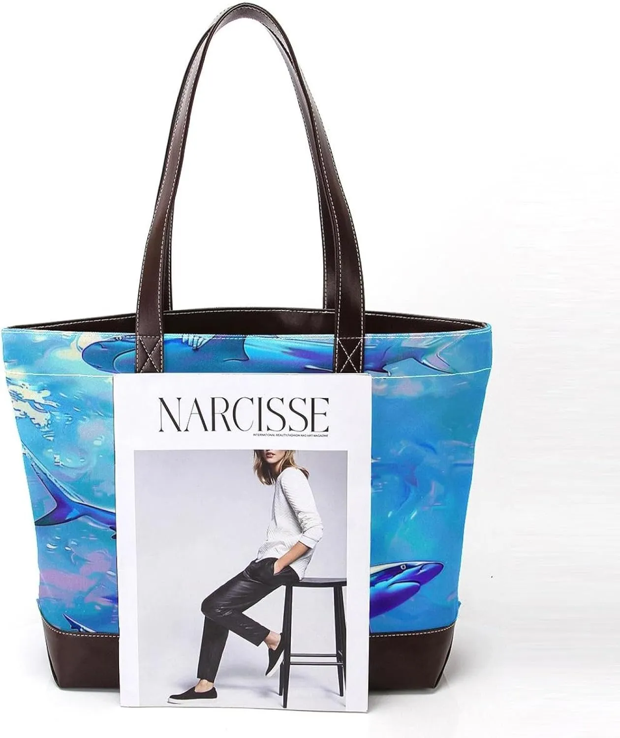 Tote Bag for Women, Large Tote Bags for Women, Women's Tote Handbags, Marine Animal Shark Swarm, Totes for Women