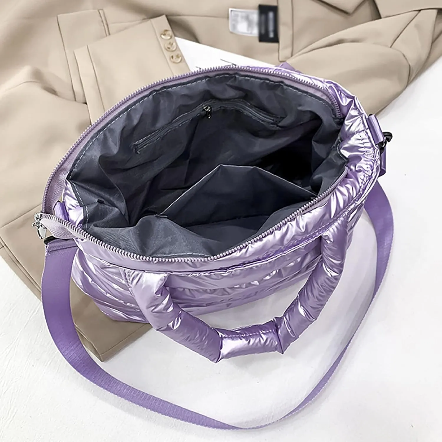 Tote Bag For Women Quilted Handbag Lightweight Winter Down Cotton Padded Shoulder Crossbody Handbags Down Padding Shopping
