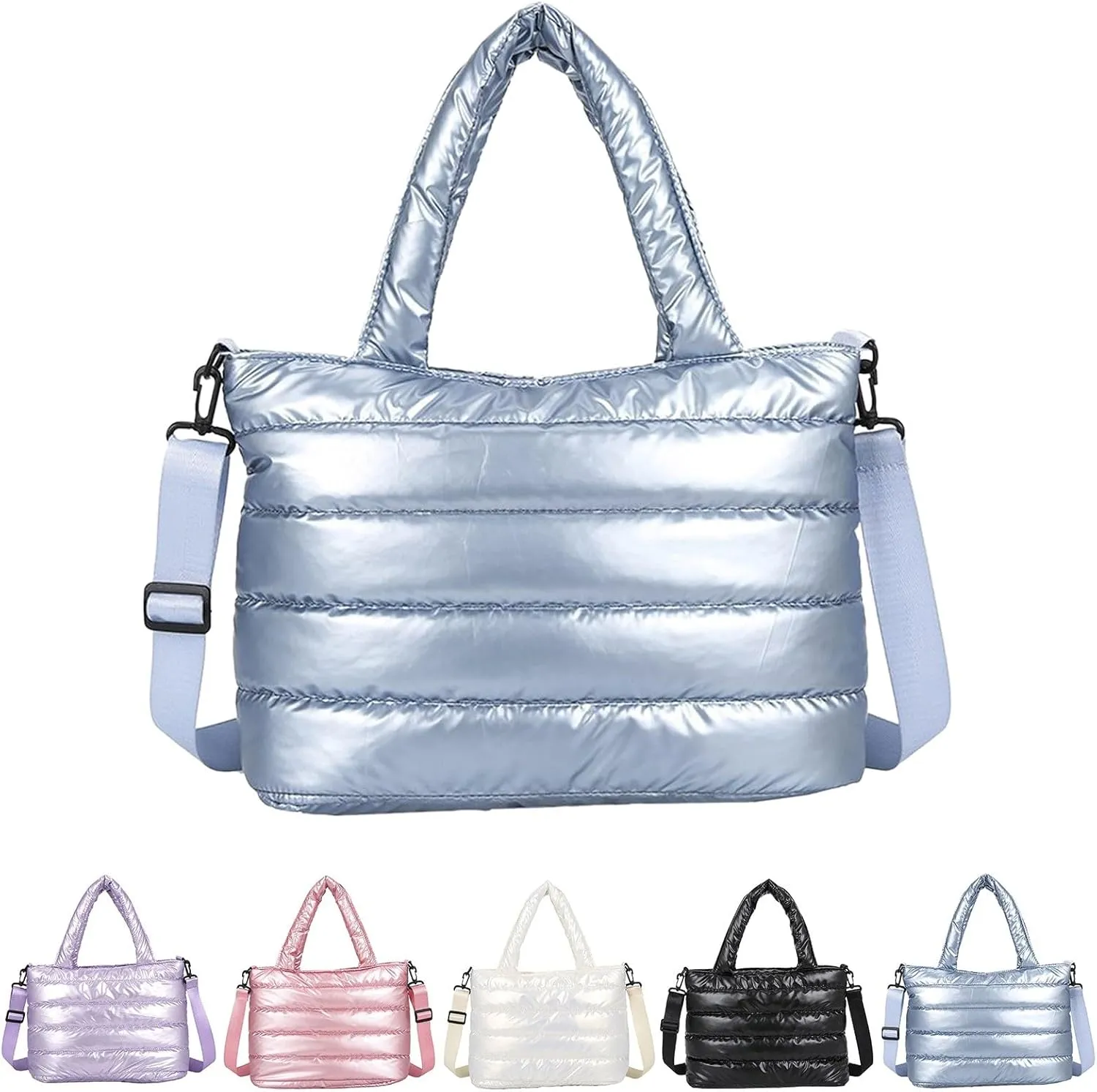 Tote Bag For Women Quilted Handbag Lightweight Winter Down Cotton Padded Shoulder Crossbody Handbags Down Padding Shopping