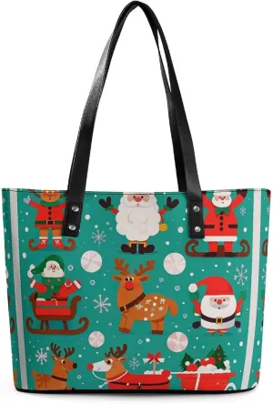 Tote Bag for Women with Zipper Shopping Bags Christmas Imaginative Elements Shopping Handbag Grocery Bags Beach Bag