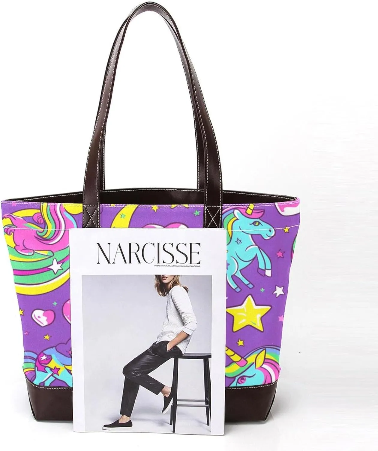 Tote Bags, Large Tote Bag, Women's Tote Handbags, Unicorn Cartoon Moon Planet Meteor, Totes for Women