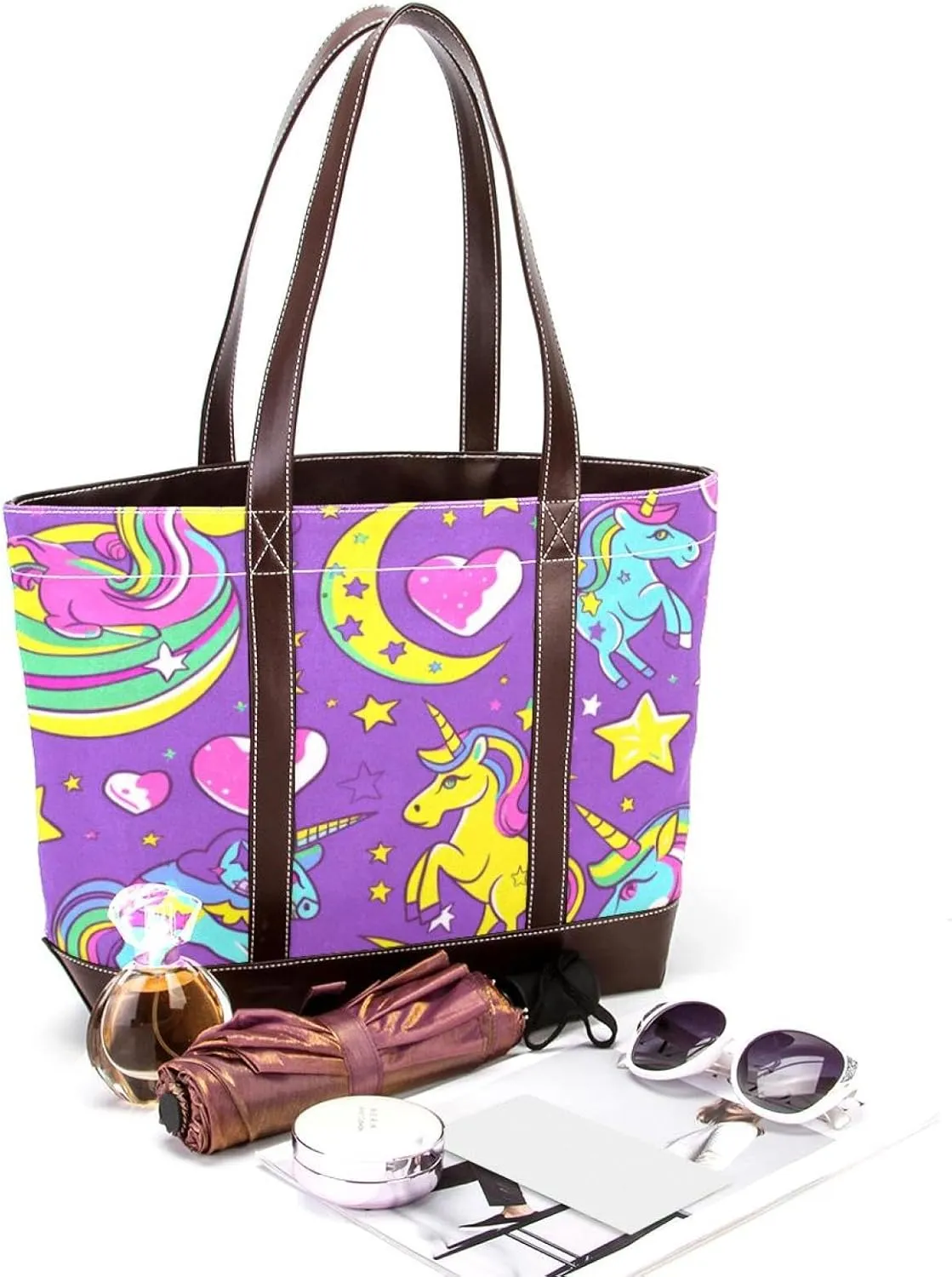 Tote Bags, Large Tote Bag, Women's Tote Handbags, Unicorn Cartoon Moon Planet Meteor, Totes for Women
