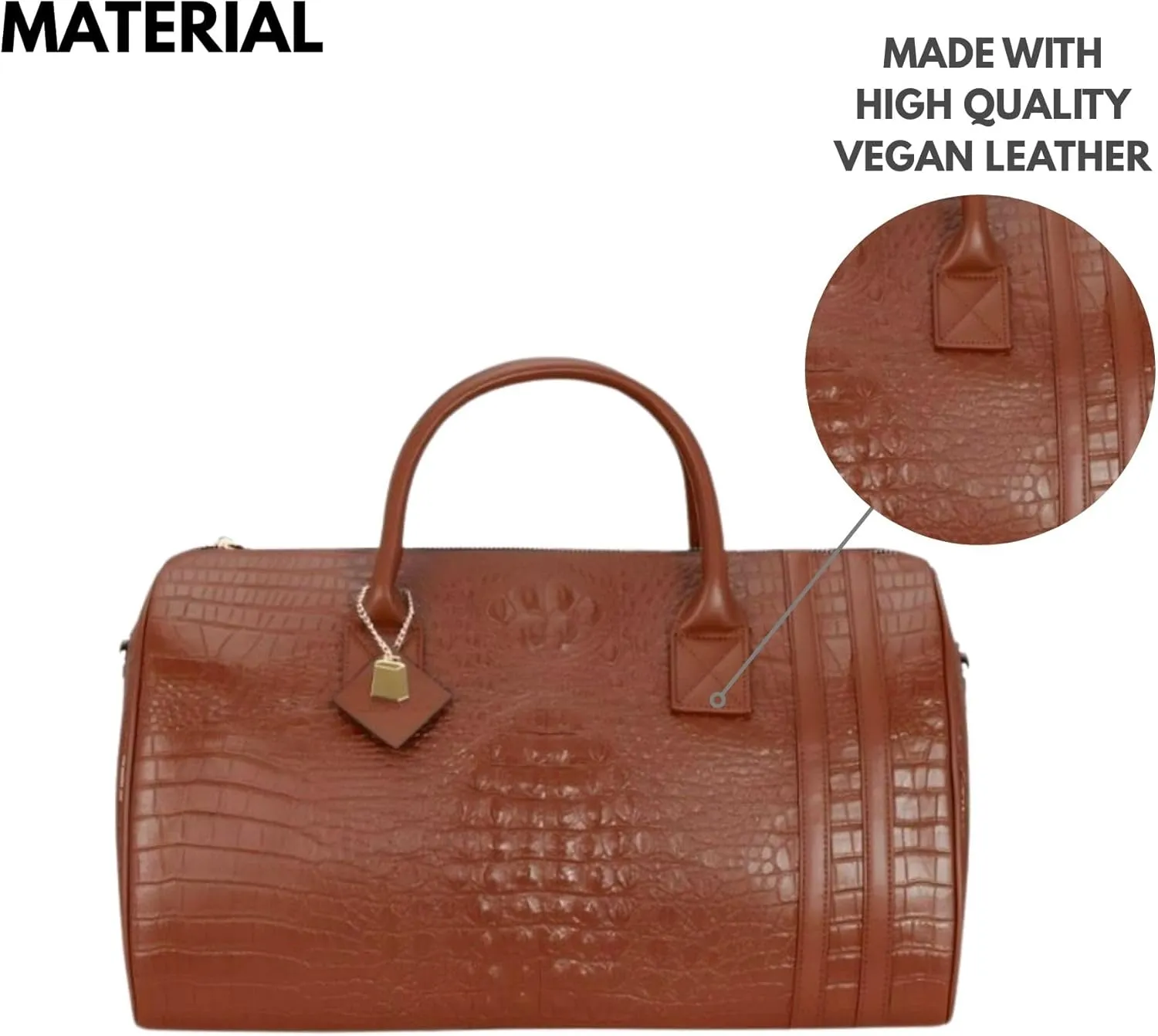 Tote&Carry Apollo 2 Duffle Bag for Travel Women & Men, TSA Approved Carry On Duffel Bag, Premium Vegan Leather w/Gold Hardware, Durable Weekender Luggage for All-Purpose Use (Caramel, Regular)
