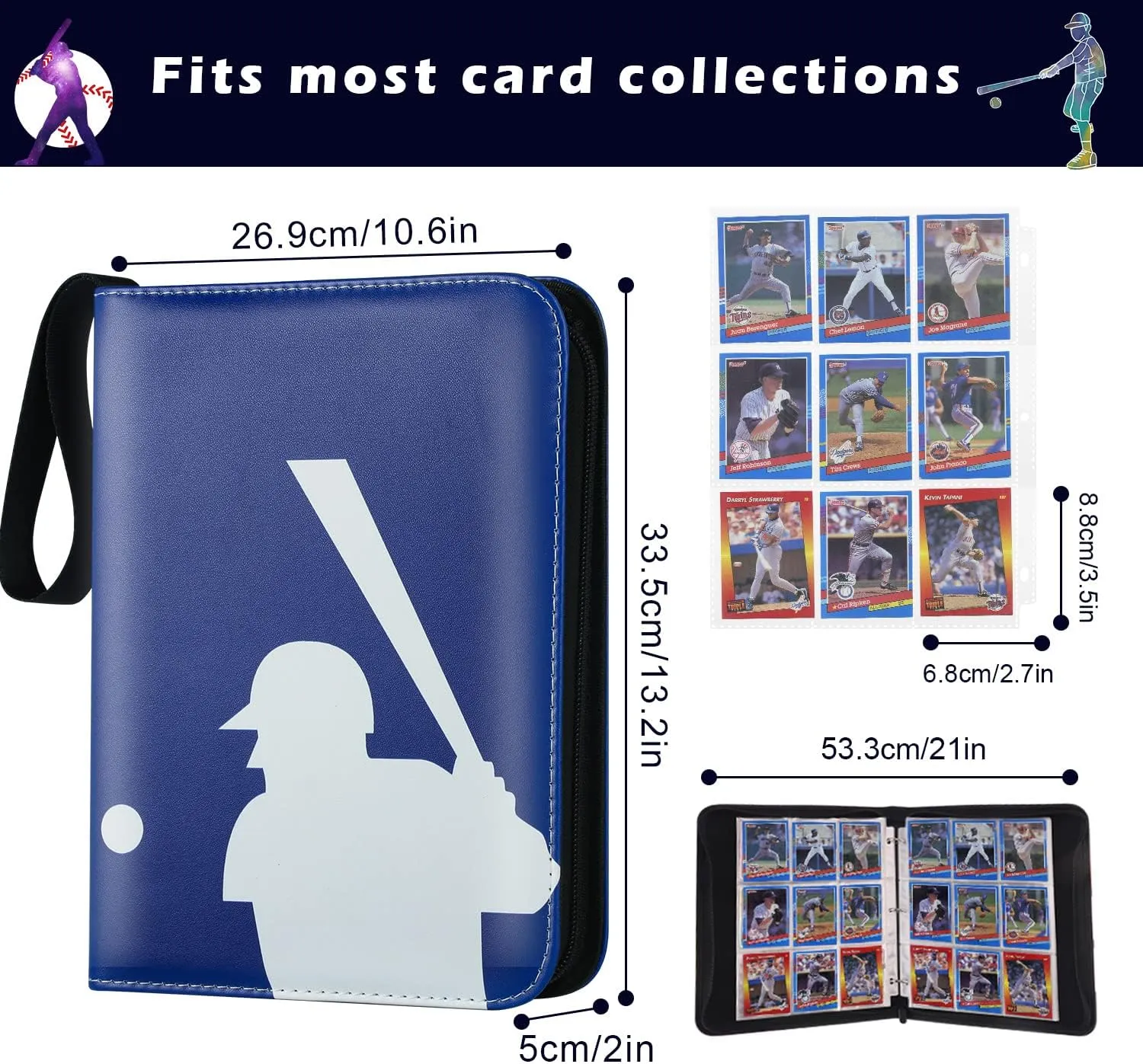 Trading Card Binder with Sleeves, Sports Card Binder Collectible Trading Card Albums Fits Cards with 50 Removable Sleeves (Blue, 900 Pockets)