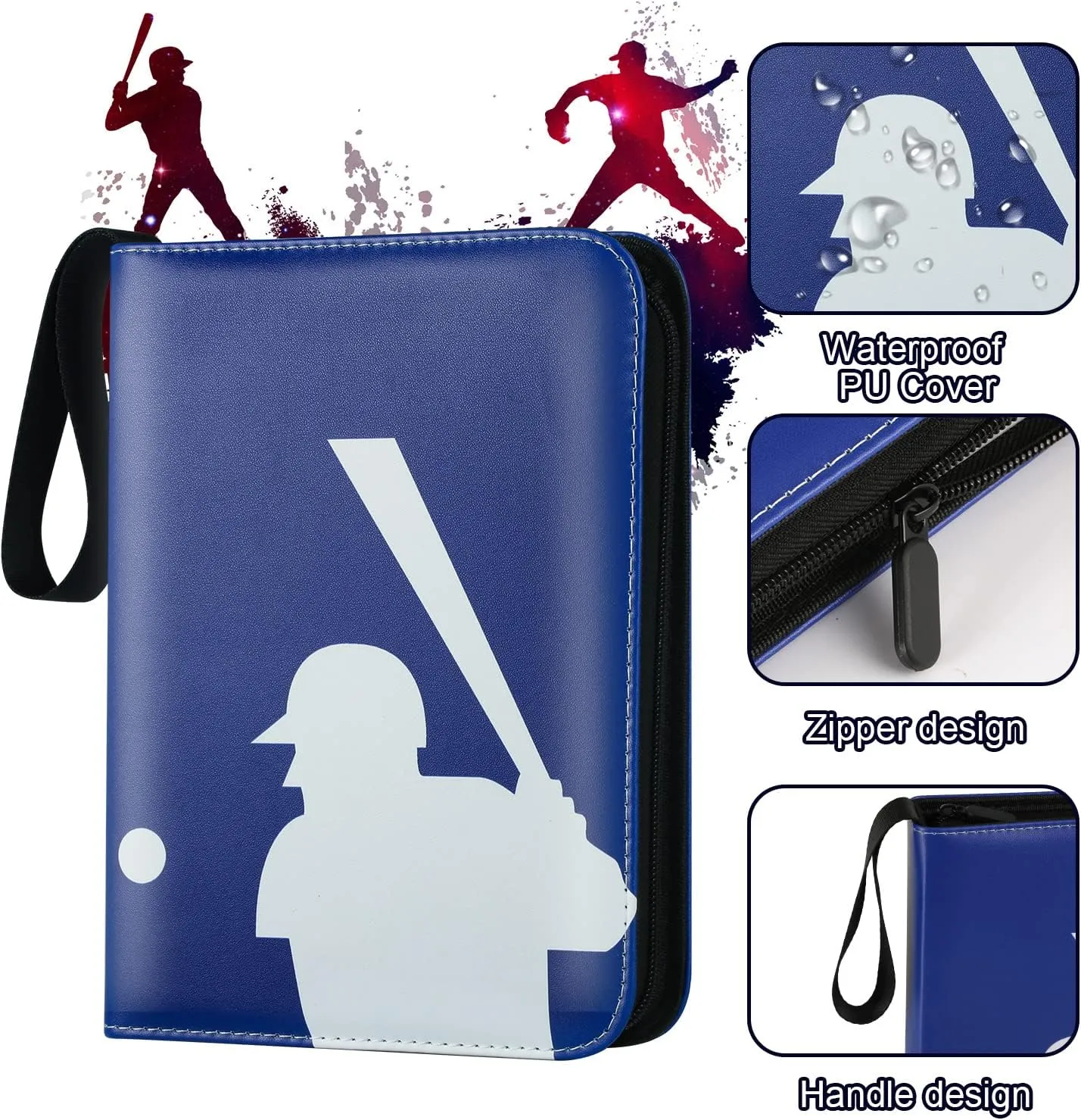 Trading Card Binder with Sleeves, Sports Card Binder Collectible Trading Card Albums Fits Cards with 50 Removable Sleeves (Blue, 900 Pockets)