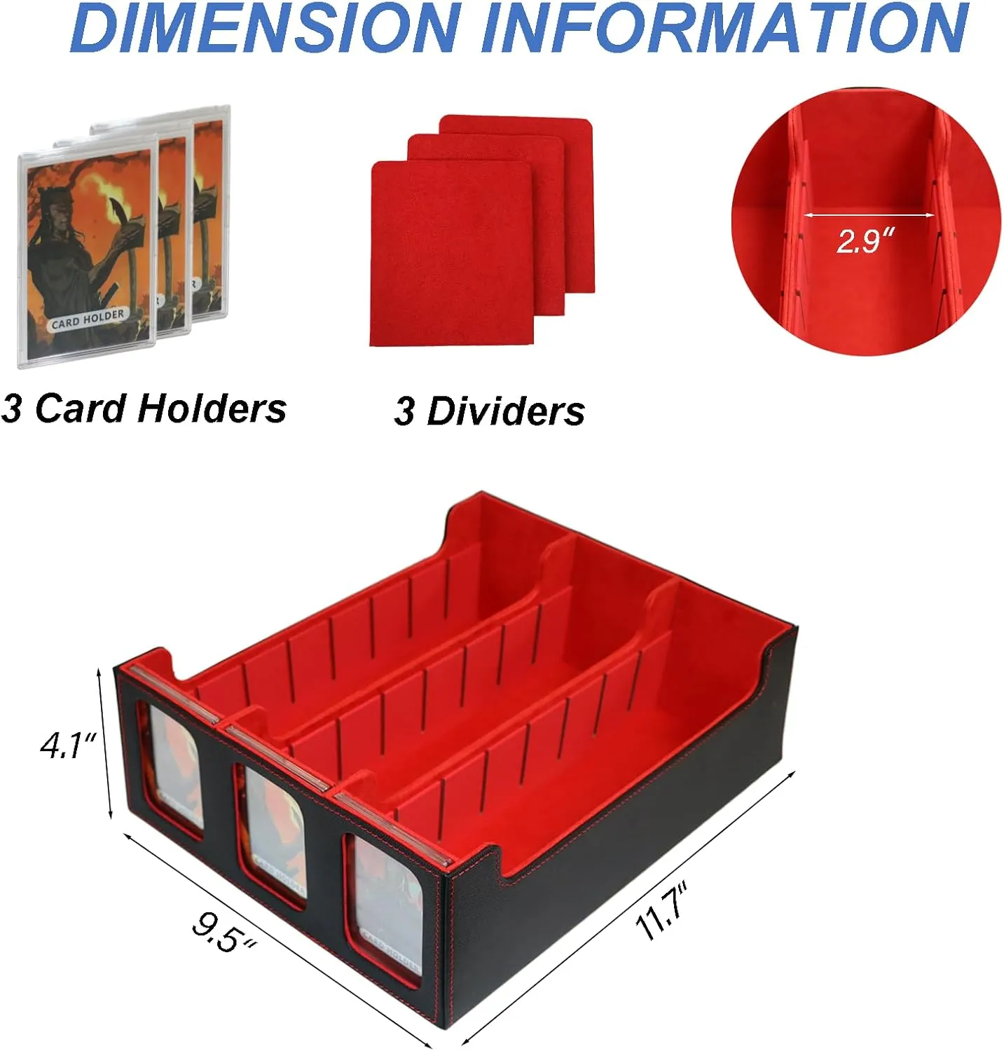 Trading Card Storage Box, 2400  MTG Deck Box with Display Windows and Card Supporters, Card Deck Case for TCG Game Cards with 10 Colorful Dividers and 3 Card Holders, PU Commander Deck Box, Red