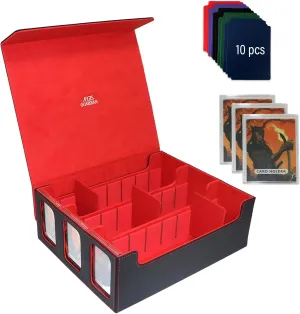 Trading Card Storage Box, 2400  MTG Deck Box with Display Windows and Card Supporters, Card Deck Case for TCG Game Cards with 10 Colorful Dividers and 3 Card Holders, PU Commander Deck Box, Red