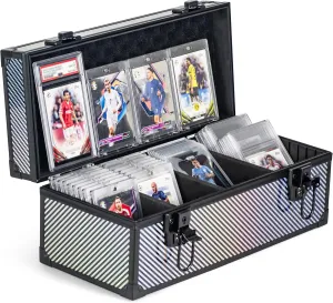 Trading Card Storage Box, Aluminum Alloy Graded Card Storage Box with 3 Dividers, fits 3" x 4" Clear CardSleeves, Sports Cards