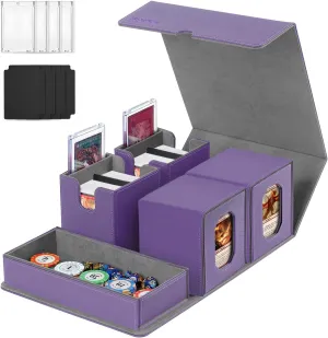 Trading Card Storage Box with Commander Display for MTG, TCG, Sports Cards, 5-in-1 Card Deck Box, Holds 450  Double-Sleeved Cards, 4 Individual Deck Cases with Covers, Dice Tray & Magnetic Holders